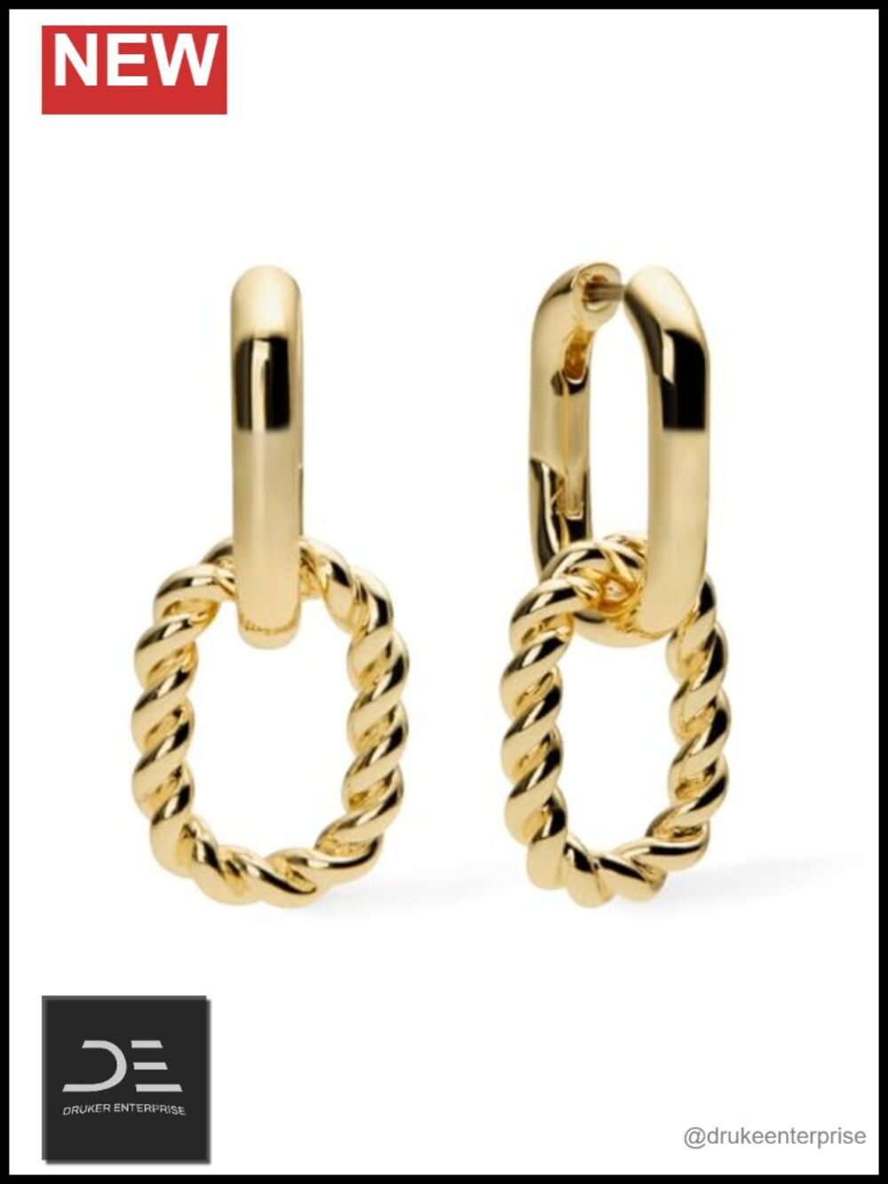 14K Gold Plated Double Hoop Earrings Twisted Design Hypoallergenic Water